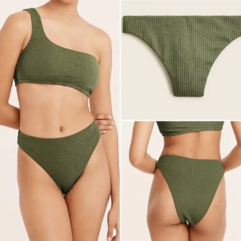 J Crew Surplus Green Olive Textured High Rise Cheeky Bikini Bottom Sz XL NWT